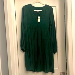 Nwt - Maeve - deep green tiered long sleeve dress - xs